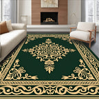 Deep Green Golden Floral Medallion Rug