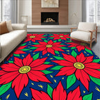 Bold Red Poinsettia Floral Rug