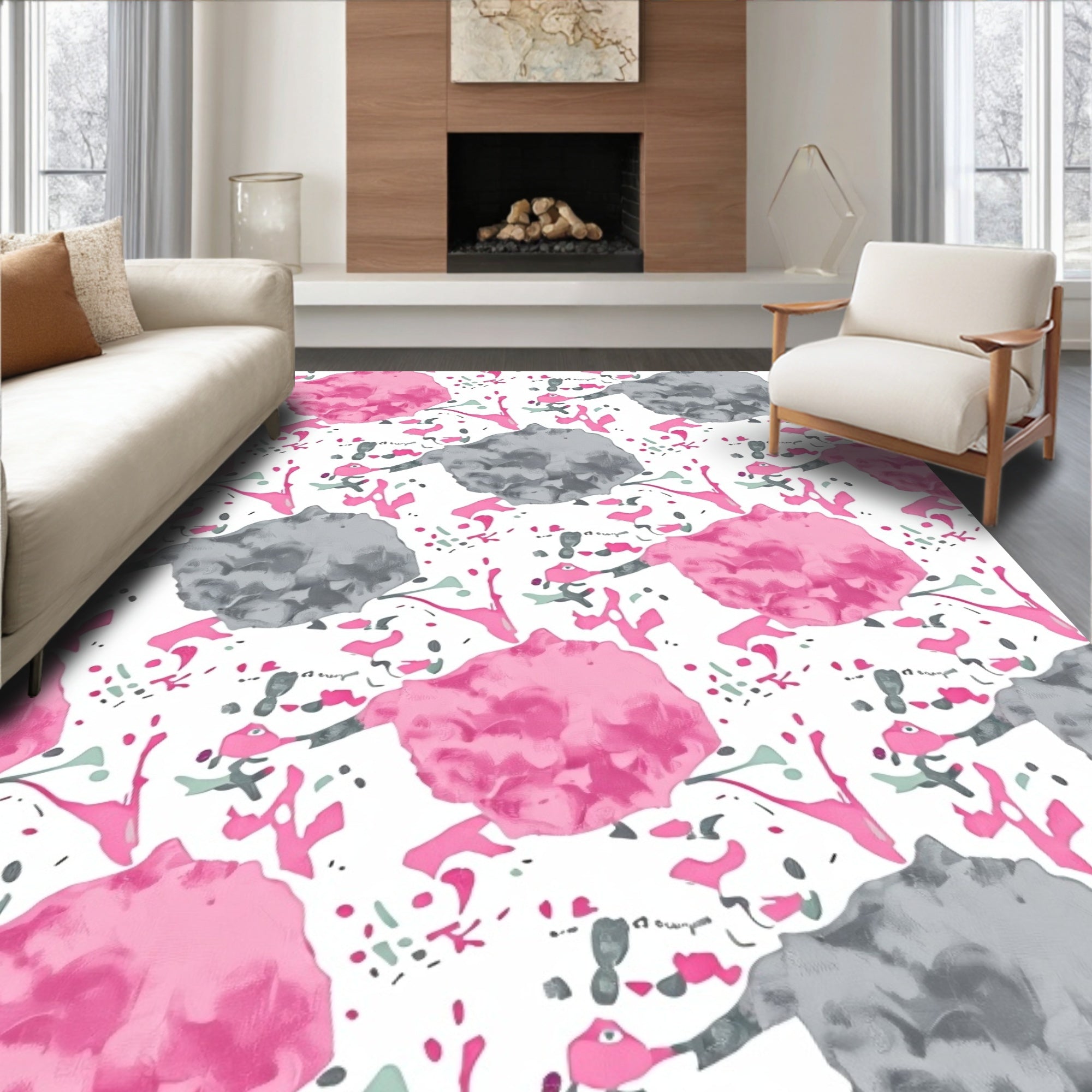 Pink Gray Abstract Splatter Cloud Rug