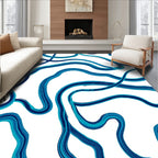 Oceanic Blue Abstract Wavy Lines Rug