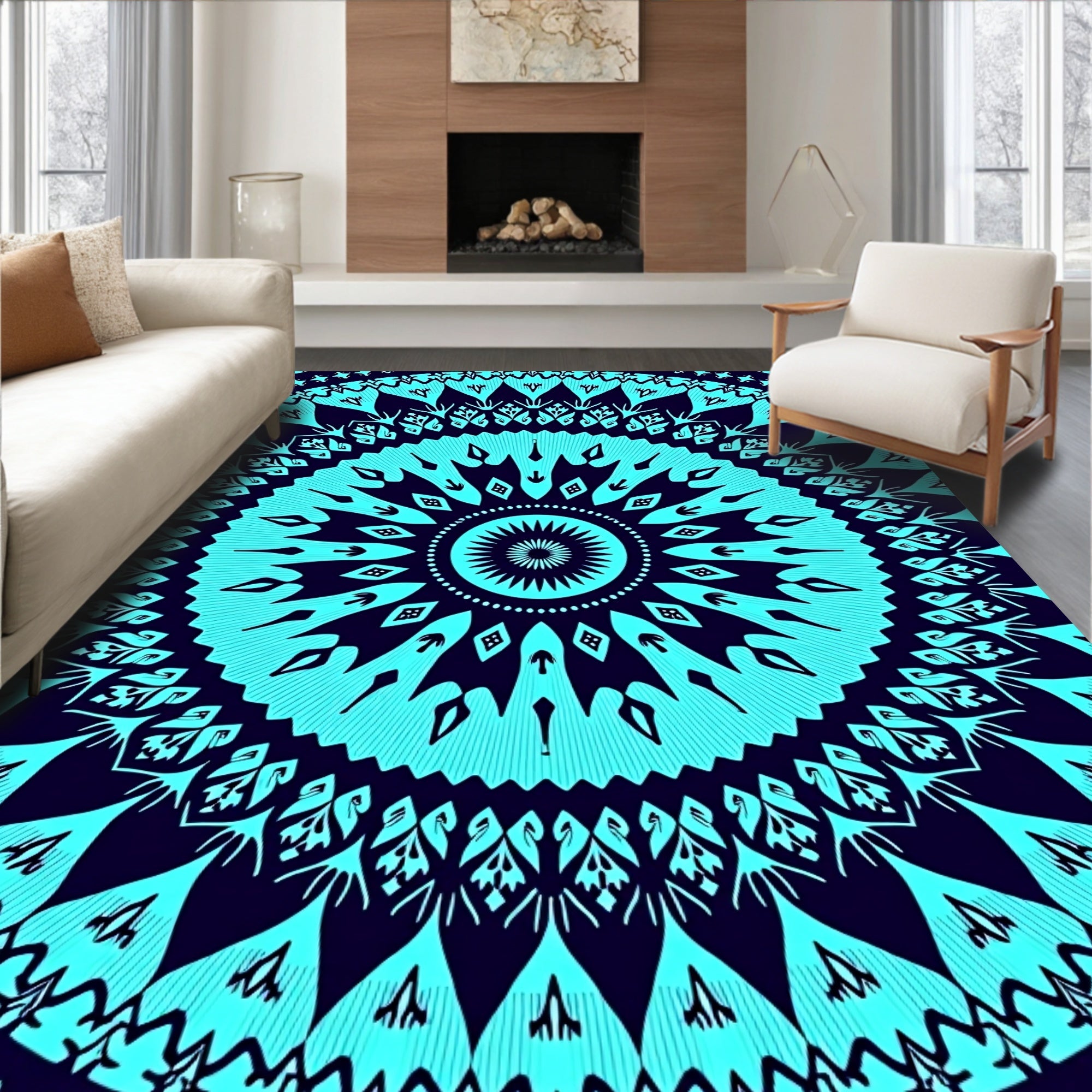 Bold Teal Mandala Rays Rug