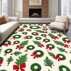 Festive Green Wreath Red Bow Collage Rug