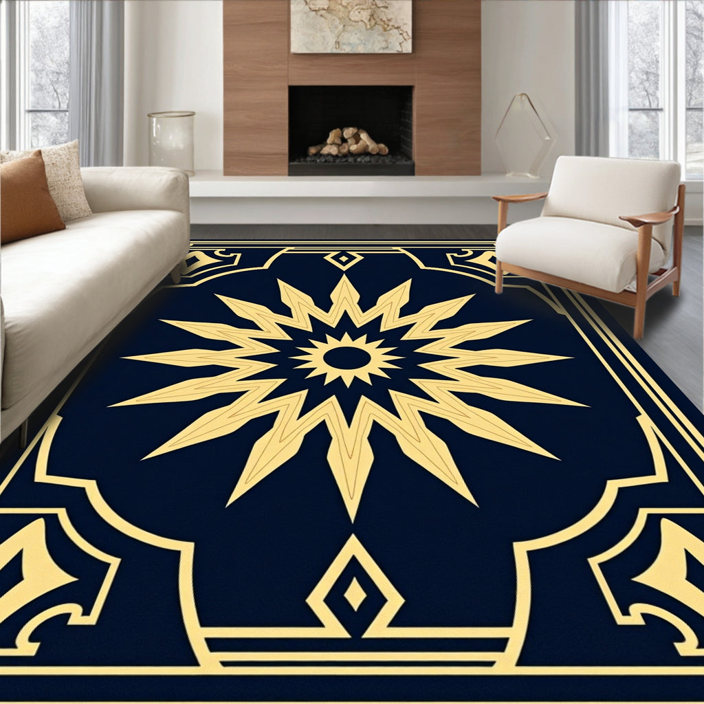 Gold Sunburst Geometric Frame Rug