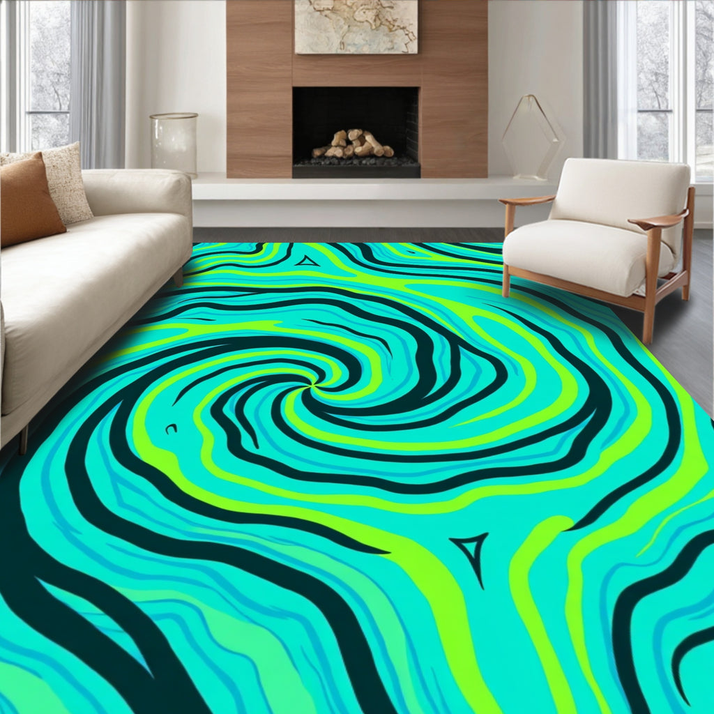 Vibrant Aqua Green Swirl Rug