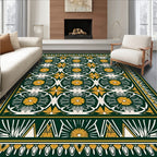 Deep Green Gold Sunburst Circles Rug