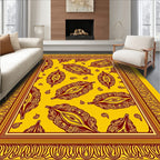 Golden Yellow Paisley Leaf Border Rug
