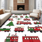 Festive Red Green Train Holiday Motif Rug