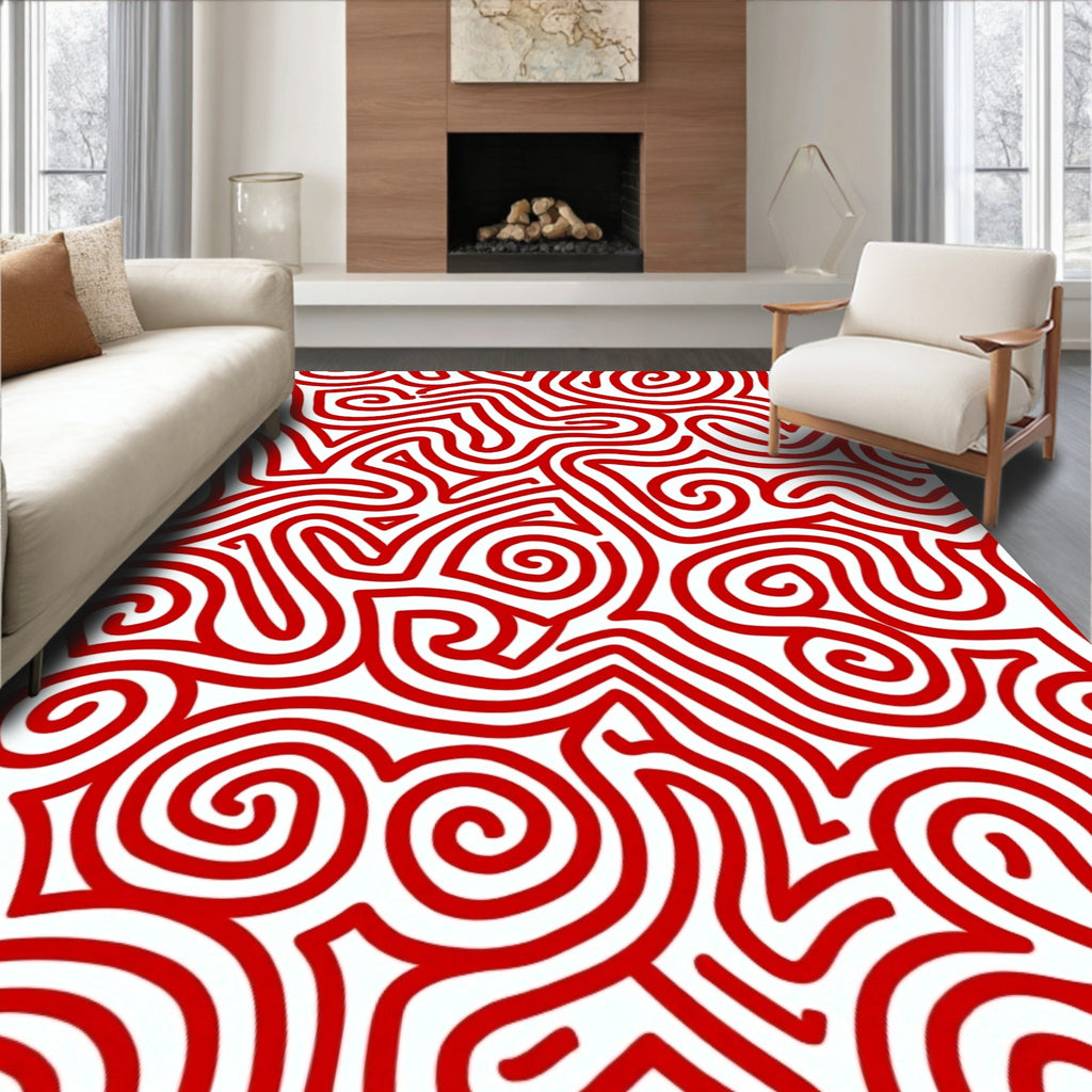 Bold Red Abstract Swirl Rug