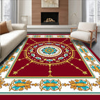 Maroon Golden Turquoise Floral Medallion Rug