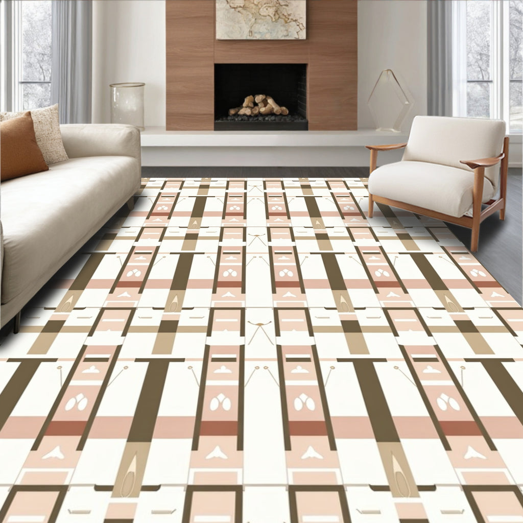 Sophisticated Beige Geometric Grid Rug