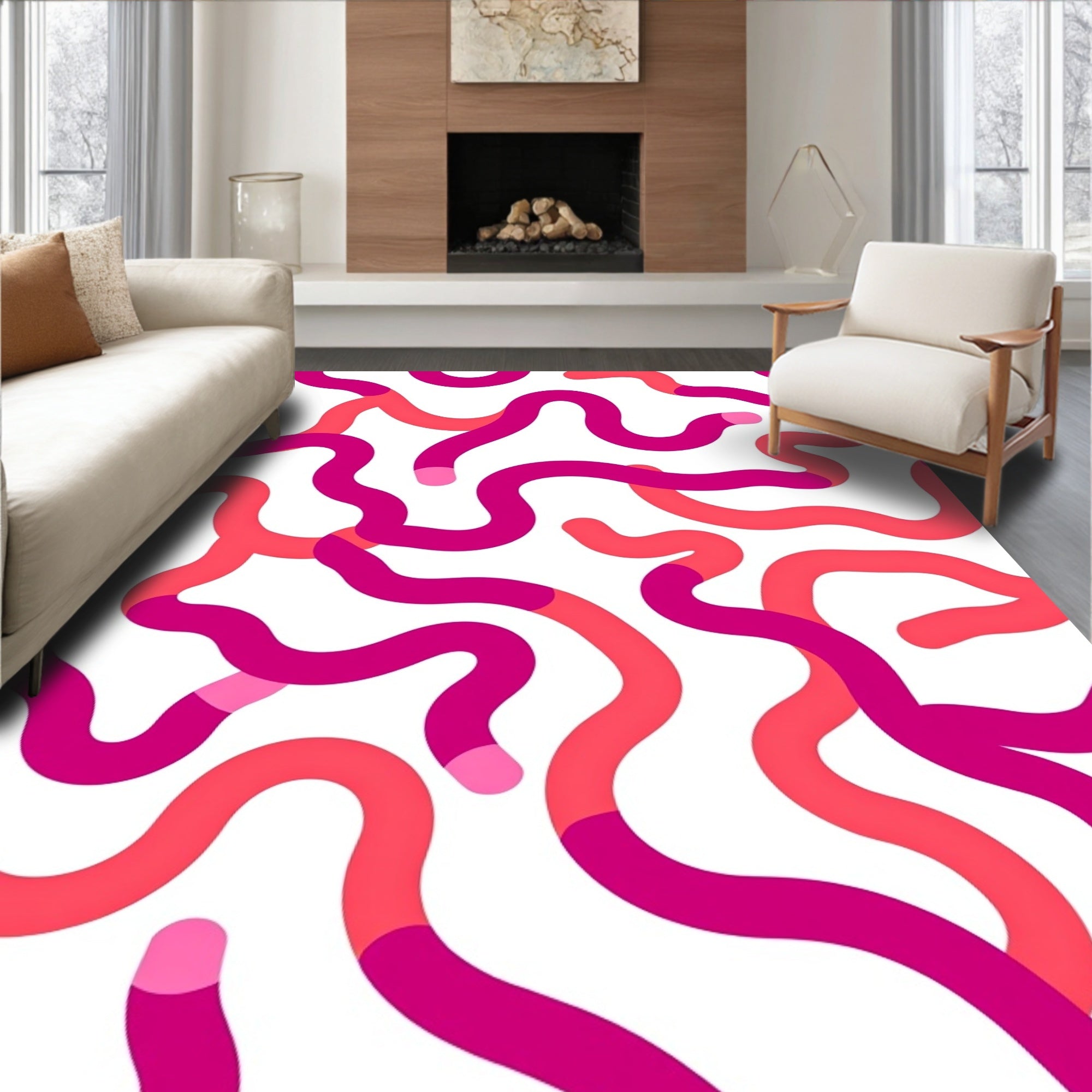 Vibrant Pink And Coral Organic Swirls Rug