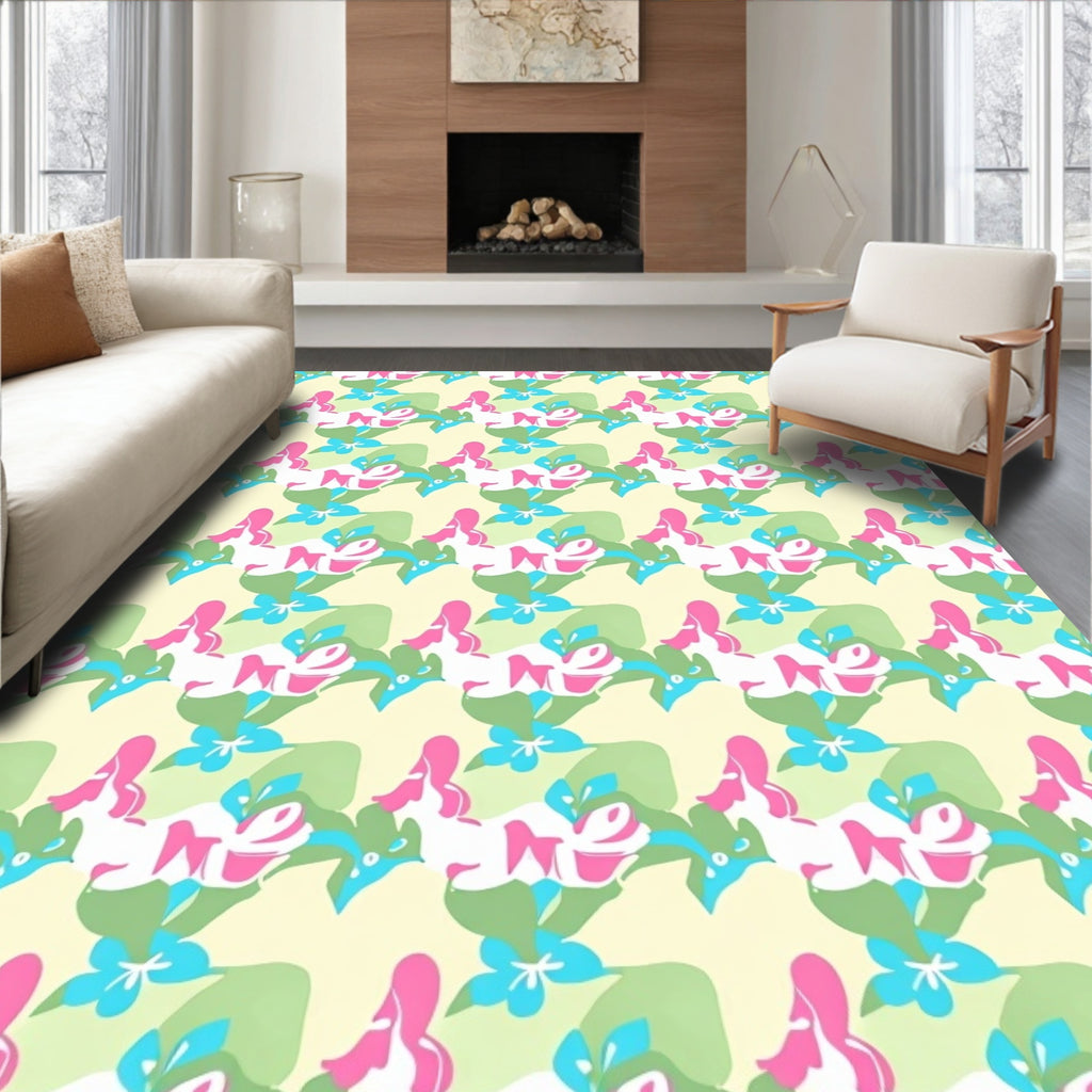 Pastel Coral Pink Flower Garland Rug