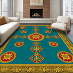 Teal Red Yellow Medallion Border Accents Rug