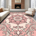 Pink Floral Medallion Scrollwork Rug