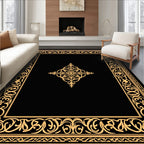 Golden Ornate Floral Border Rug