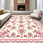 Crimson Floral Swirl Border Rug