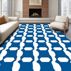 Modern Blue White Geometric Column Rug