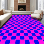 Vibrant Pink Blue Checkerboard Square Rug