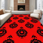 Bold Black Medallion on Red Rug