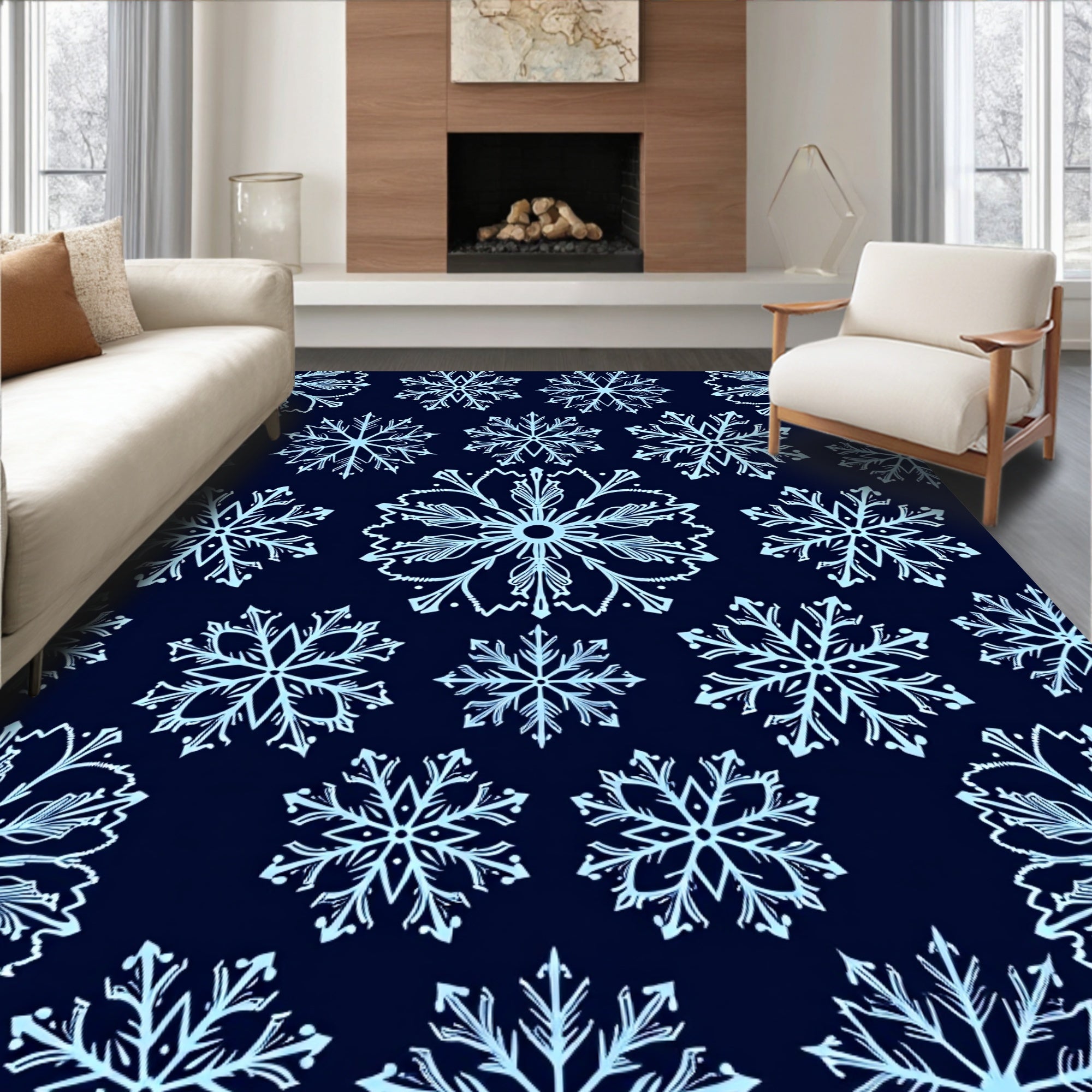 Light Blue Snowflake Cluster Background Rug