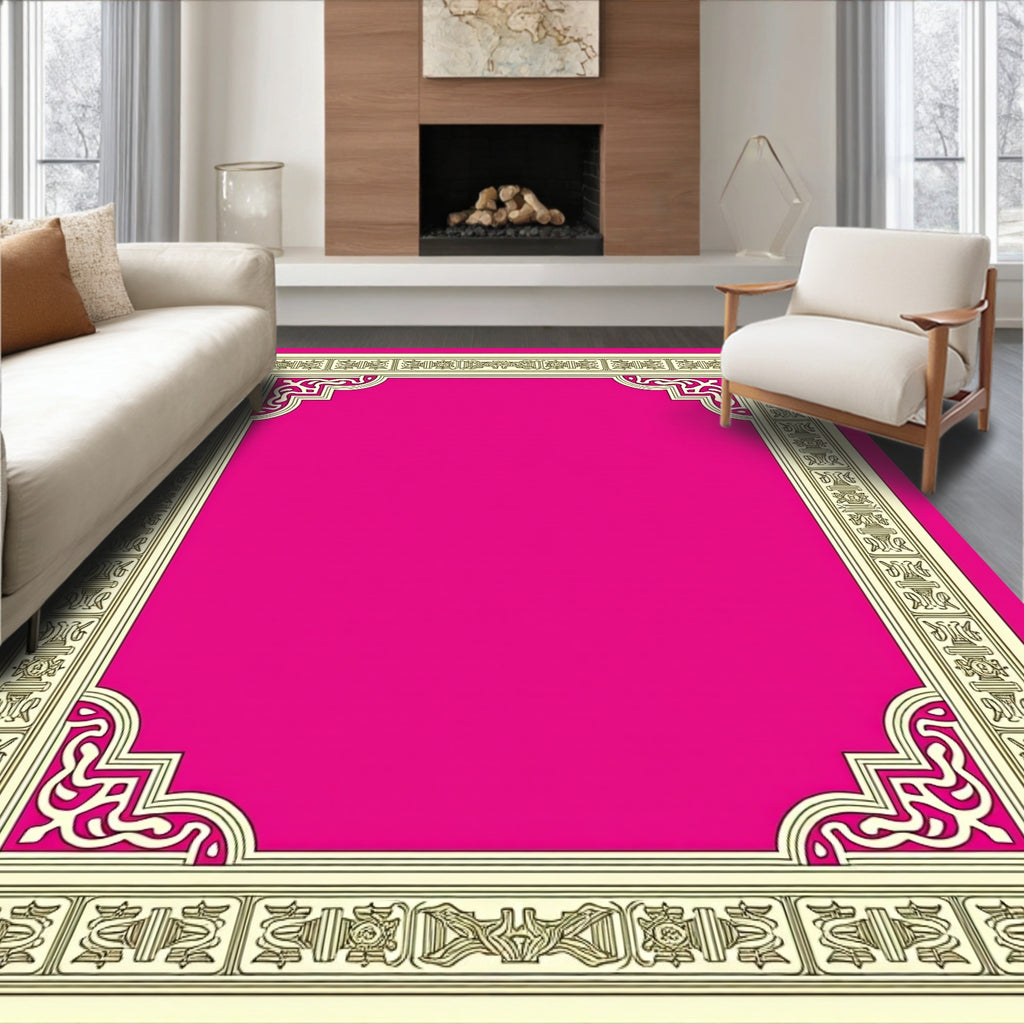 Vivid Magenta Geometric Medallion Border Rug