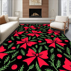 Red Festive Bows Evergreen Sprigs Rug