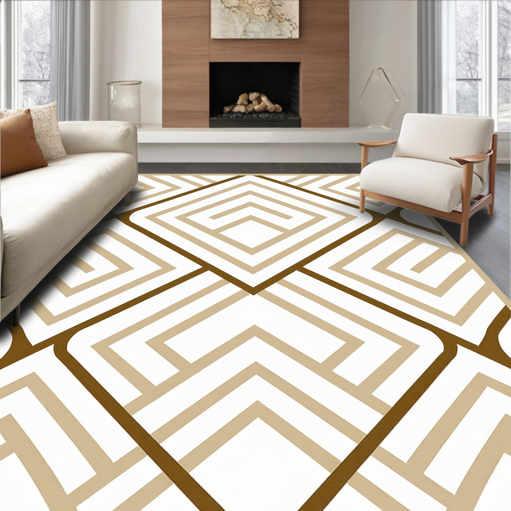 Modern Beige Brown Geometric Maze Rug