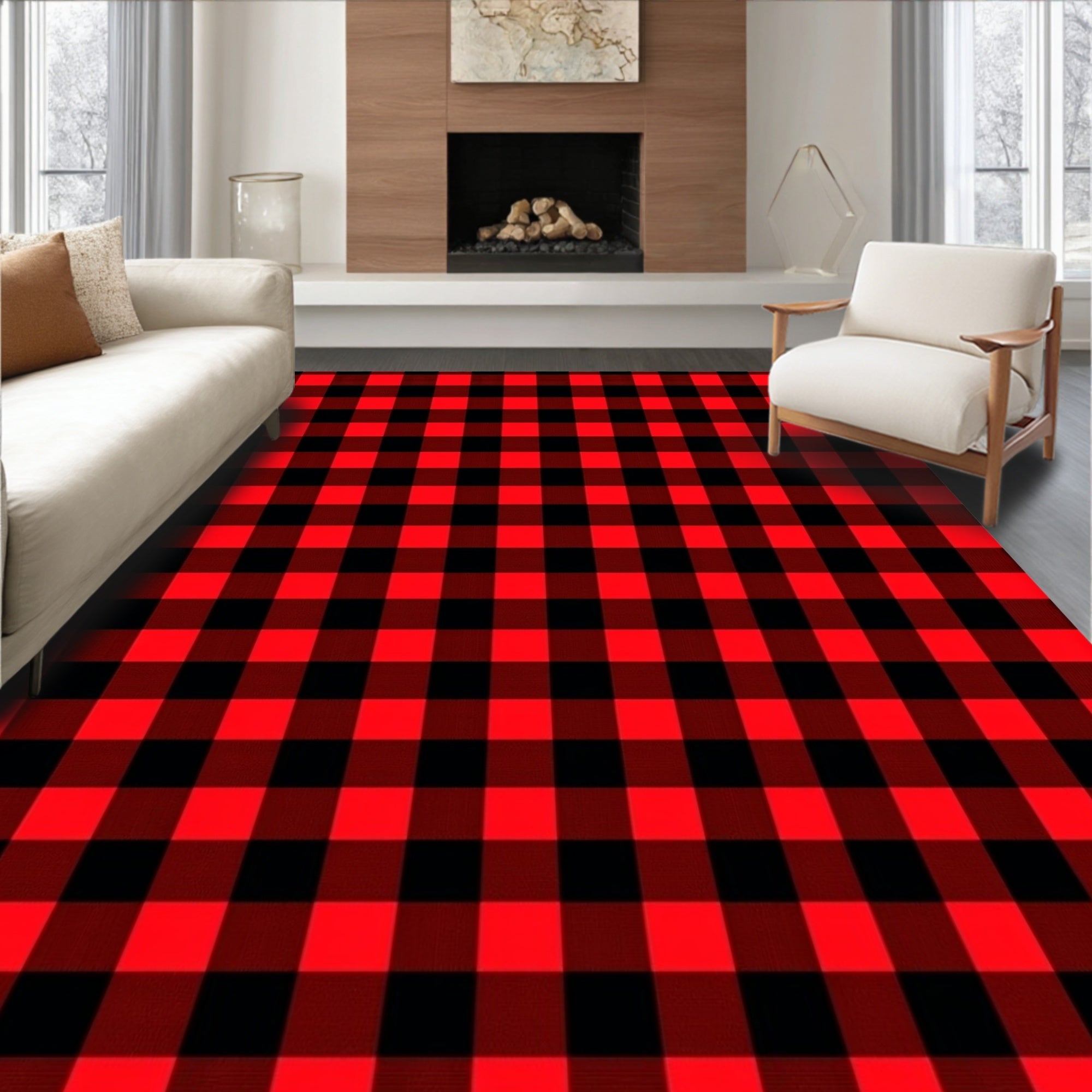 Classic Red Black Buffalo Check Rug