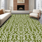 Olive Green Ornate Scrollwork Lattice Rug