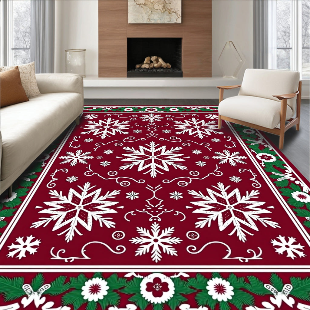 Crimson Snowflake Bordered Medallion Rug