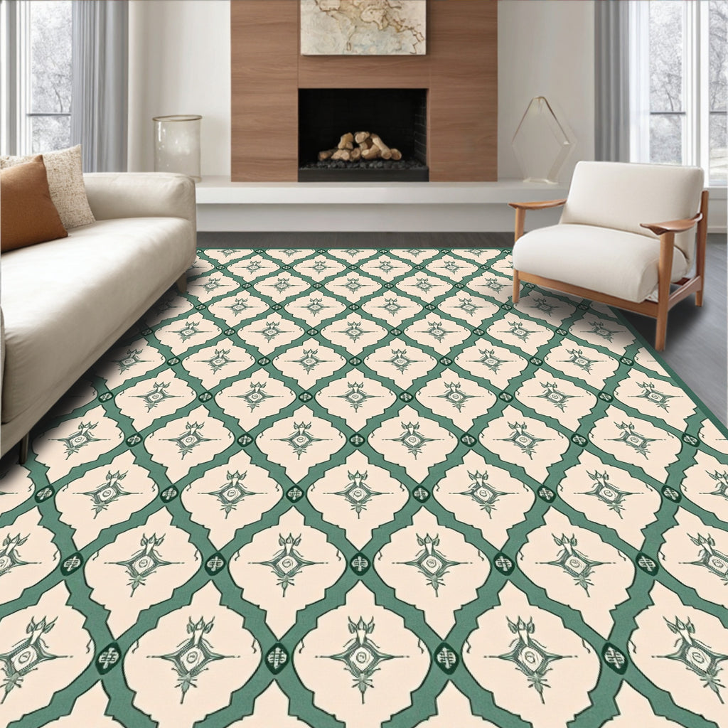 Retro Teal Lattice Starburst Rug