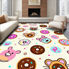 Playful Pink Blue Donut Characters Rug