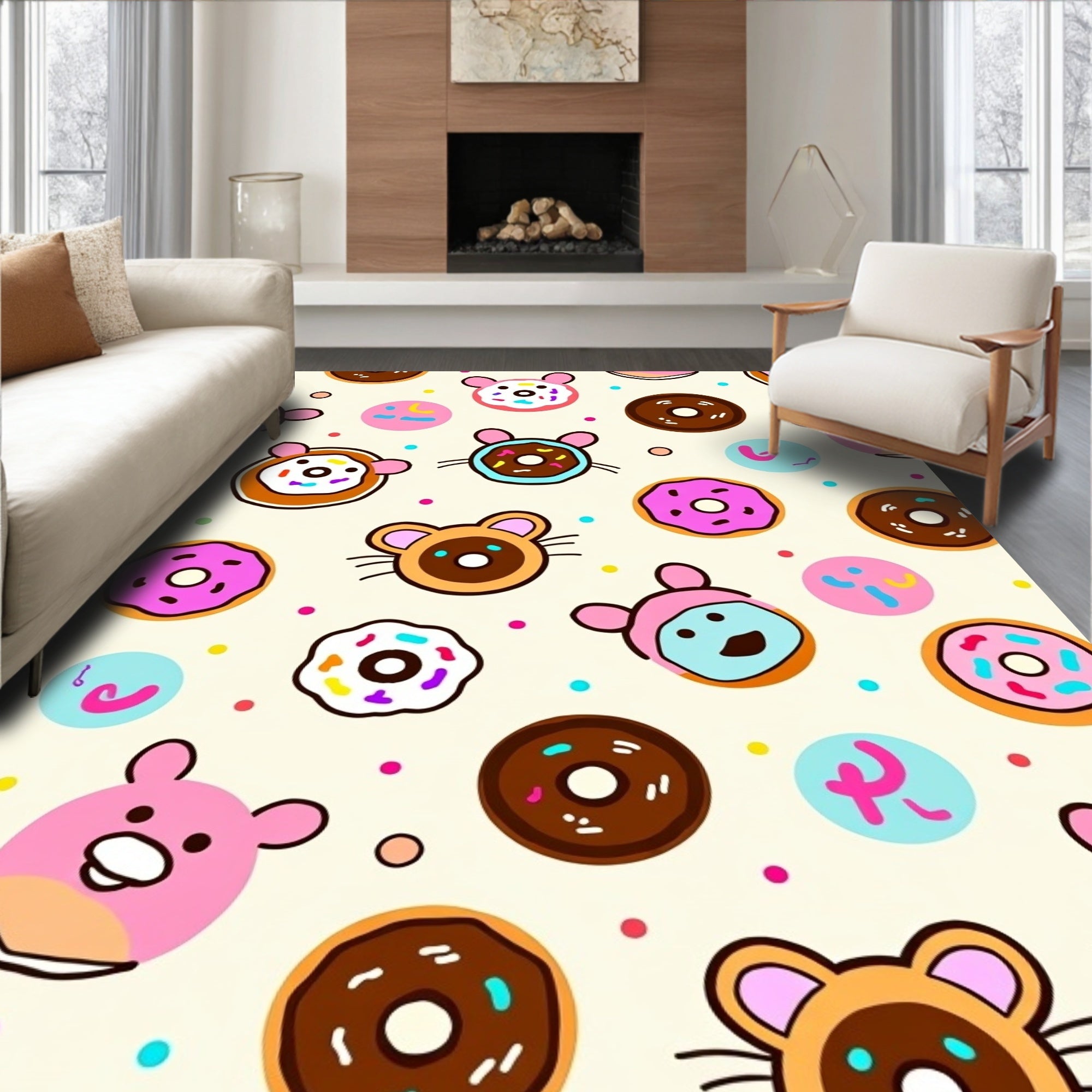 Playful Pink Blue Donut Characters Rug