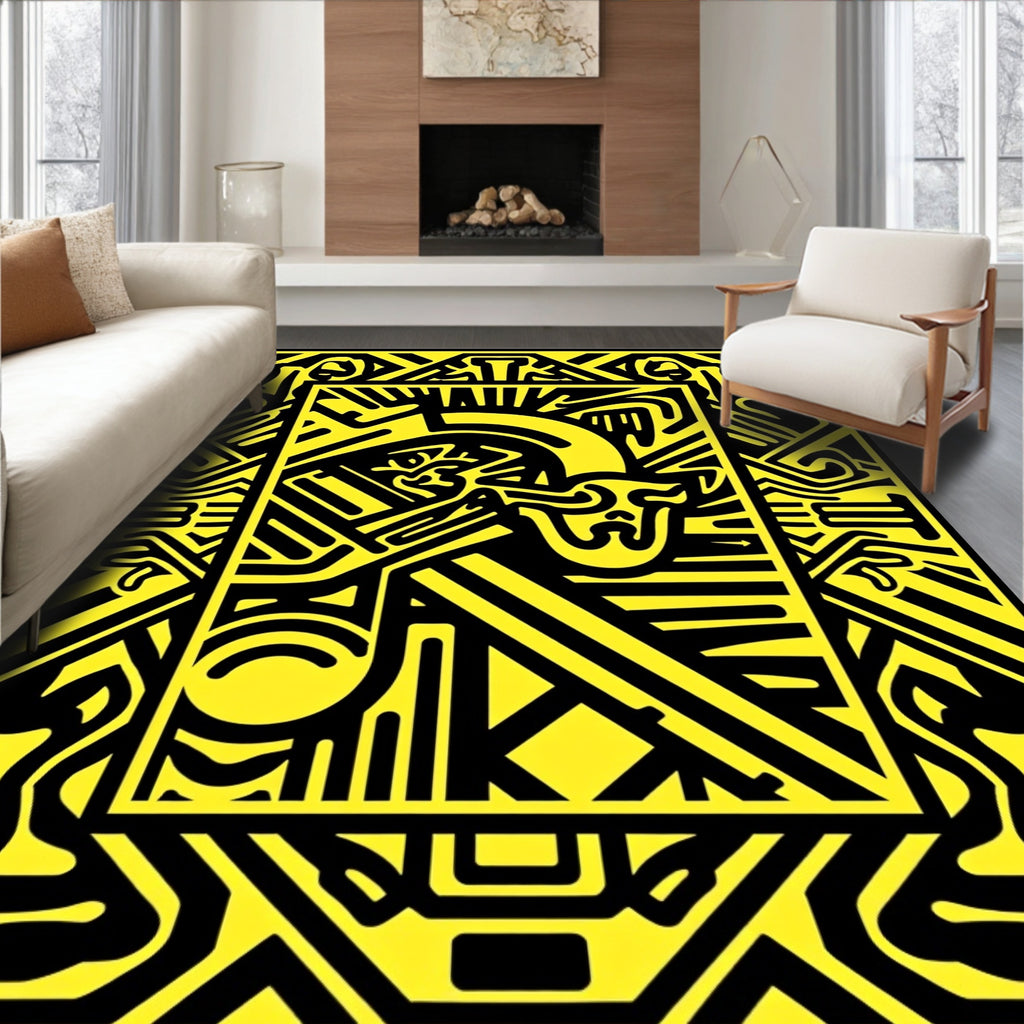 Bold Yellow Abstract Maze Rug