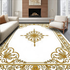 Golden Floral Scrollwork Medallion Frame Rug