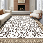 Rich Brown Abstract Swirl Frame Rug