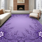 Ornate Purple Floral Scrollwork Border Rug