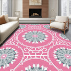 Pink Teal Medallion Mandala Arrangement Rug