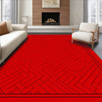 Crimson Red Geometric Interlocking Arrangement Rug