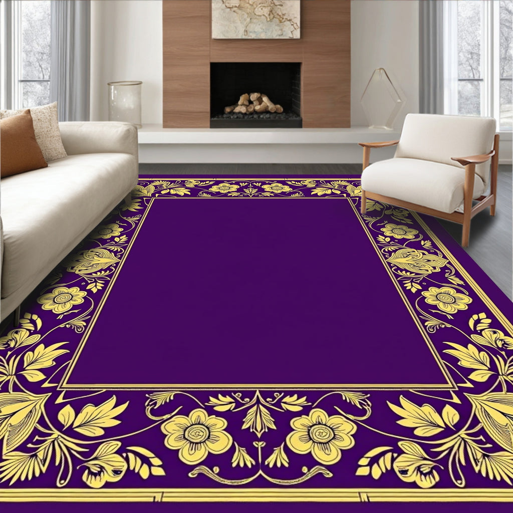 Vintage Purple Golden Floral Border Rug