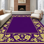 Vintage Purple Golden Floral Border Rug
