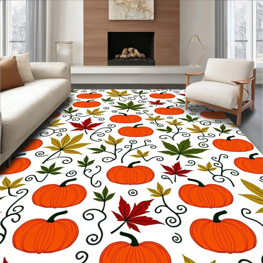 Autumn Pumpkin Maple Leaf Garland Rug
