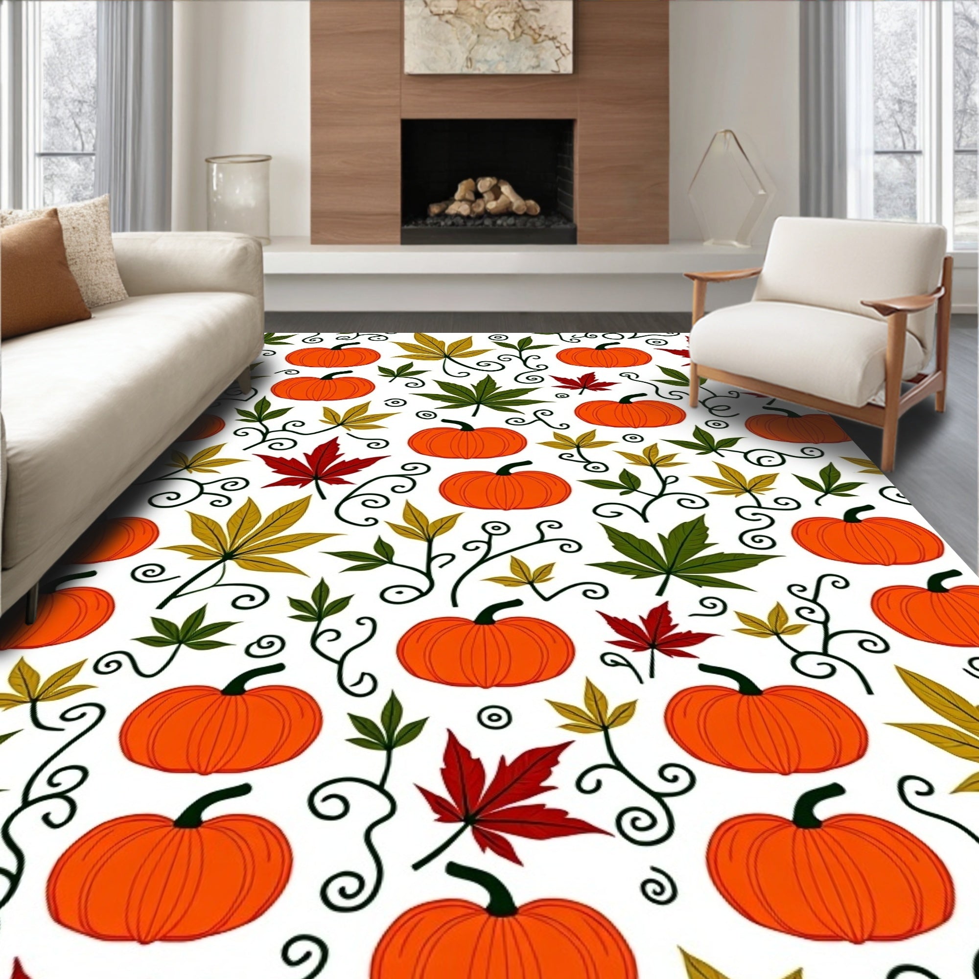 Autumn Pumpkin Maple Leaf Garland Rug