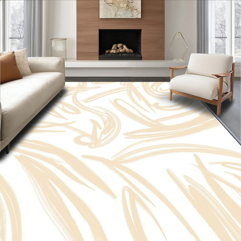 Soft Beige Expressive Brushstrokes Rug