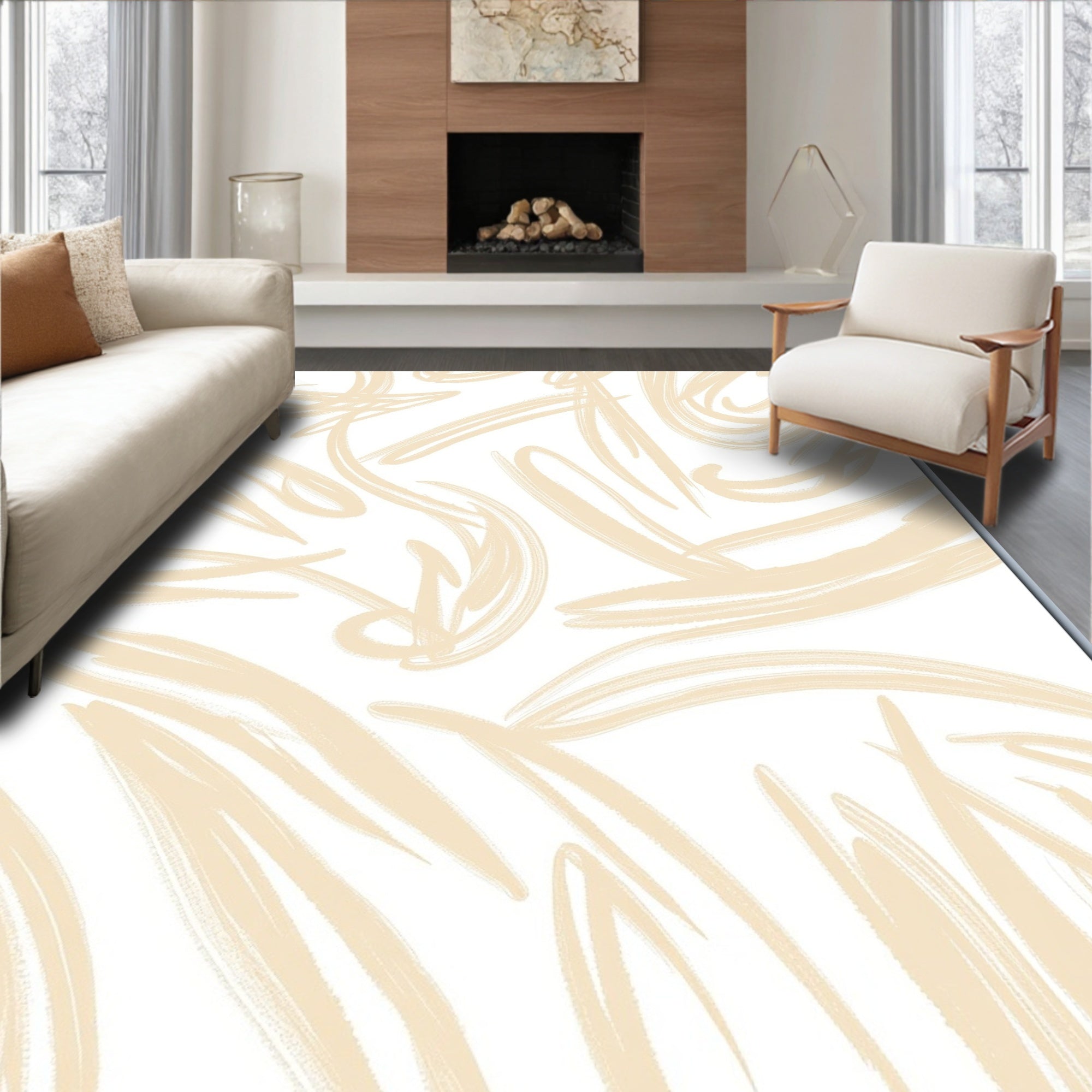 Soft Beige Expressive Brushstrokes Rug