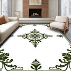 Dark Green Ornate Floral Medallion Rug