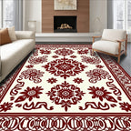 Deep Red Floral Medallion Border Rug