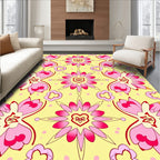 Pink Floral Heart Medallion Yellow Rug