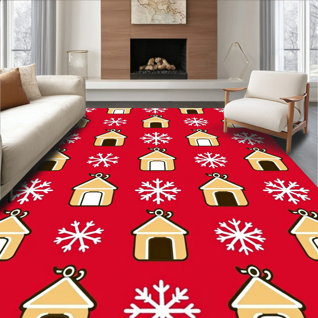 Gingerbread Houses Snowflake Repeat Red Rug
