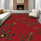 Red Golden Black Botanical Leaf Cluster Rug